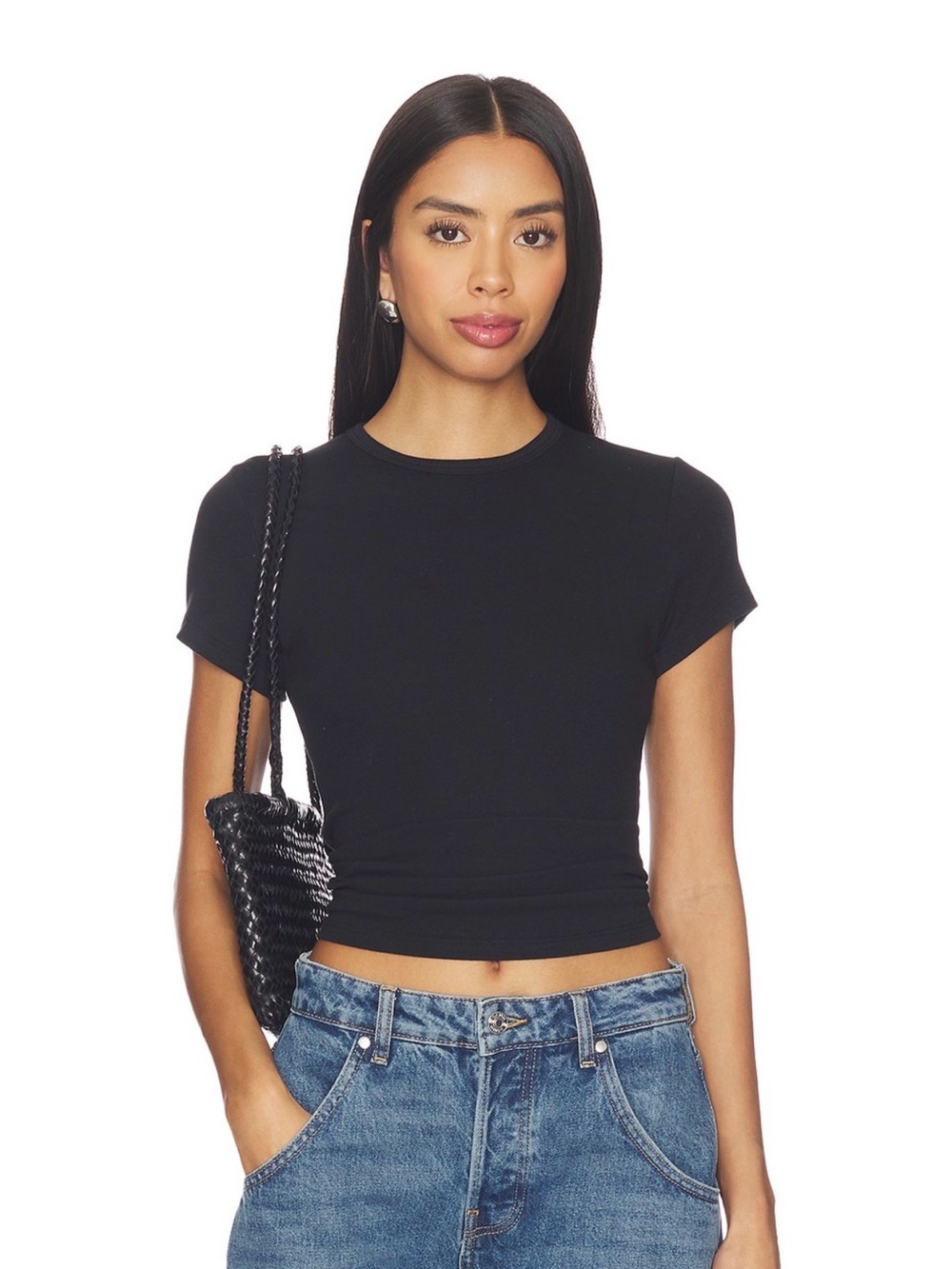 Black Short-Sleeve Crewneck Top